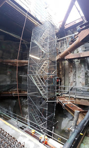 Layher Scaffolding Access Tower built by North Shore Scaffolding inside Albert Street Tunnel system of the City Rail Link (CRL).