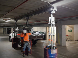 Allround Heavy Duty Propping used with Slim Soldiers to support car park underneath scaffolding. Project Phoenix Gardens