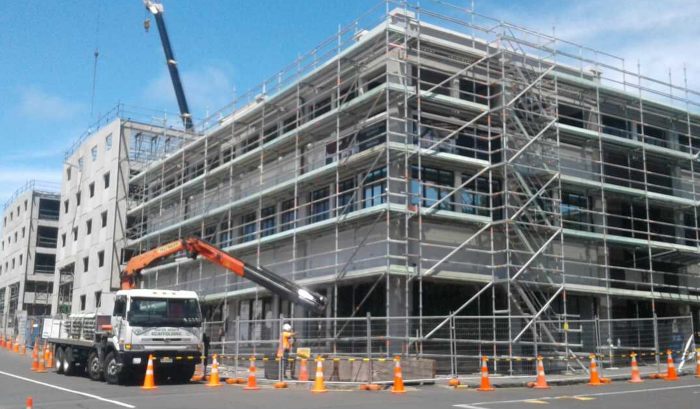 A North Shore Scaffolding HIAB truck on site