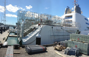North Shore Scaffolding was commissioned to install scaffolding to allow paintwork on 2/3's of the hull when Super Super Yacht 'A' Scaffold for Painting